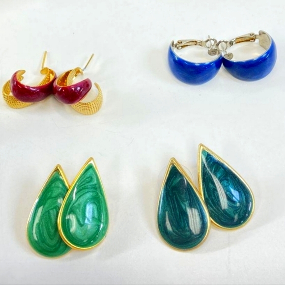 Vintage Enamel Earrings  Multicolor Teardrop Earrings Set Of 5 - Picture 2 of 2